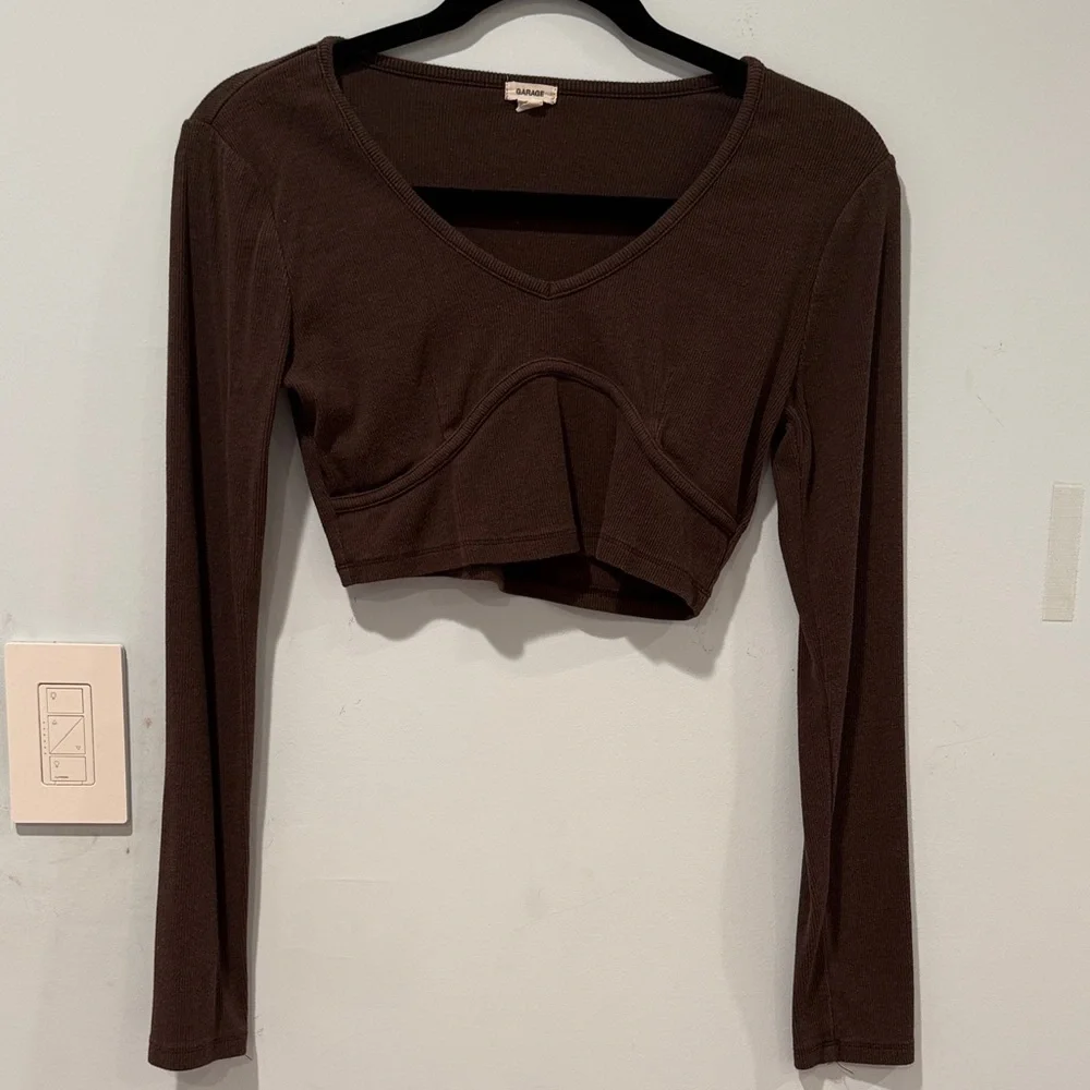 Garage Chocolate Long Sleeve Crop Top (Size: Medium) - Picture 1 of 3